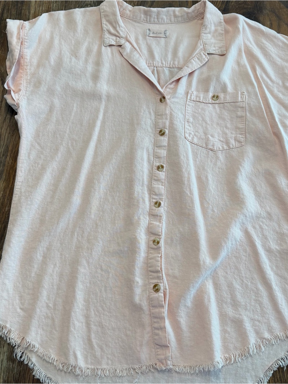 Altar'd State Pale Pink Short Sleeve Button-Down Top Large